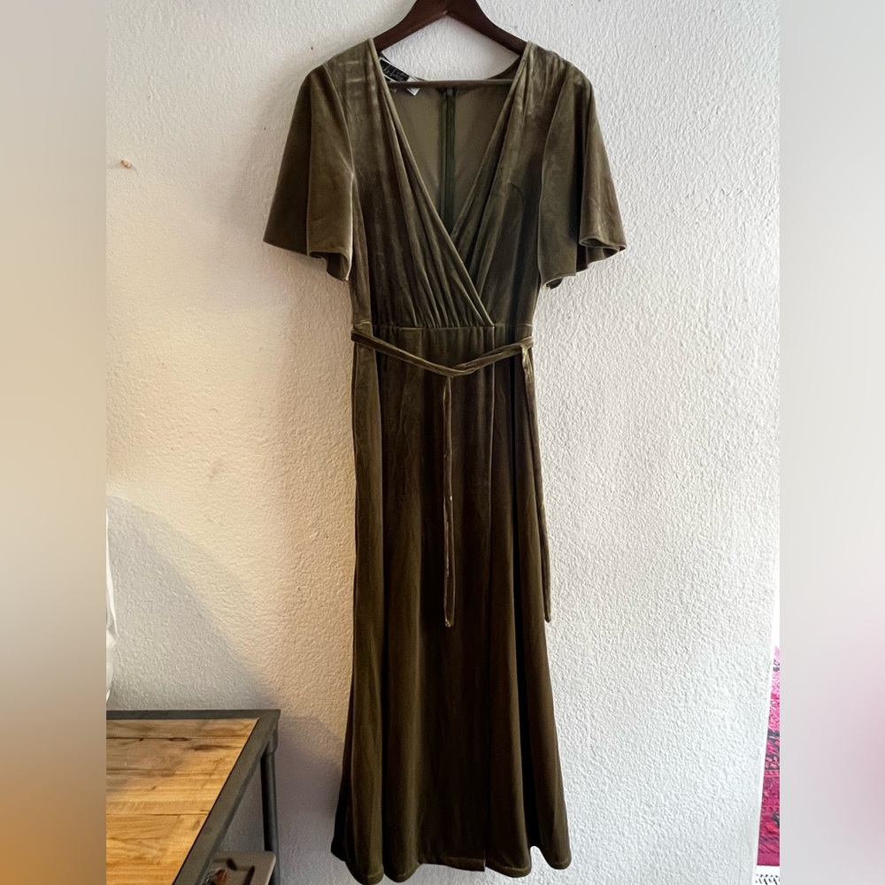 DB Studio | Elegant Olive Green Wrap Dress